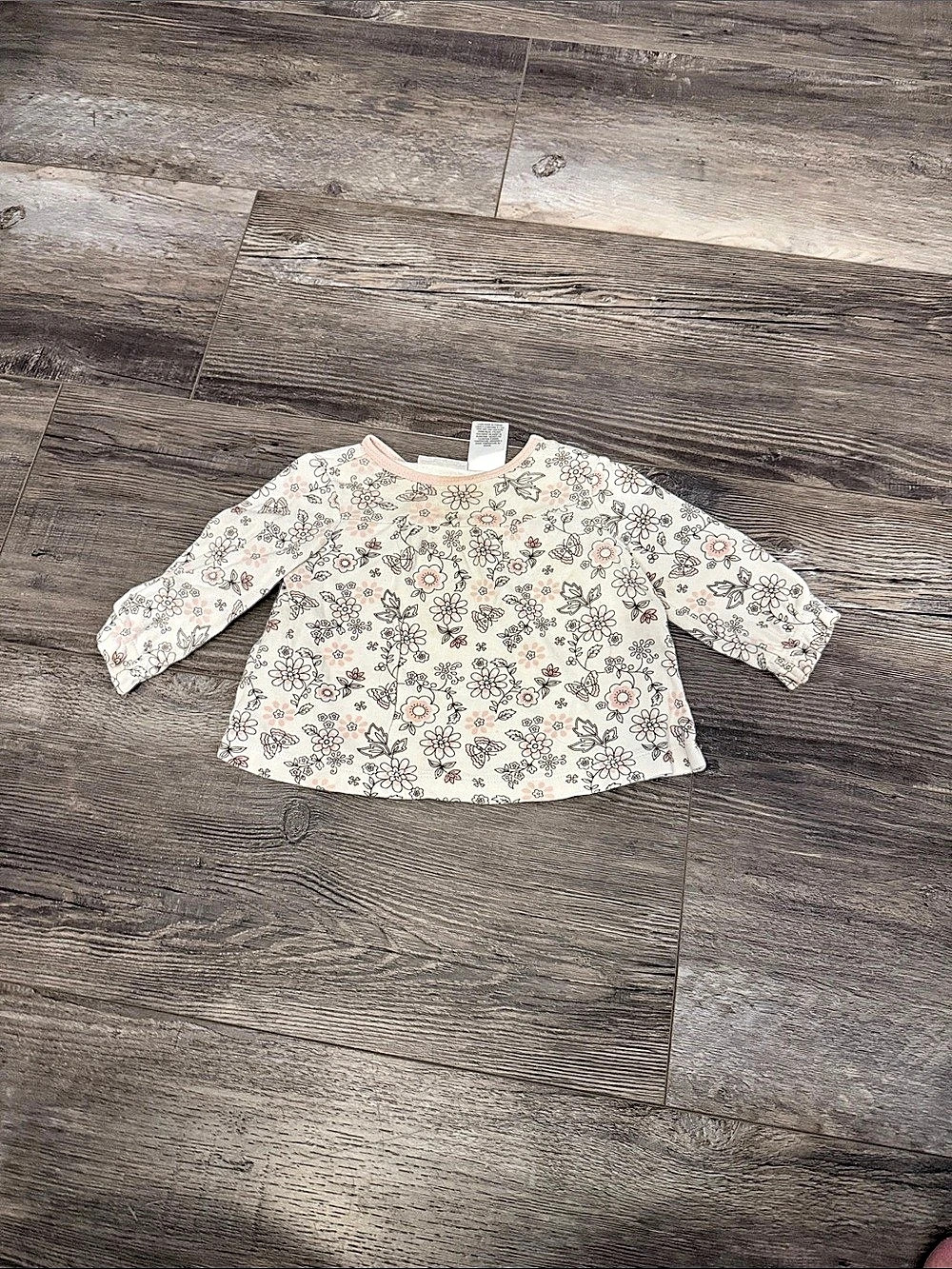 first impressions Floral Long Sleeve Top in Pink & Cream Baby 6-9M